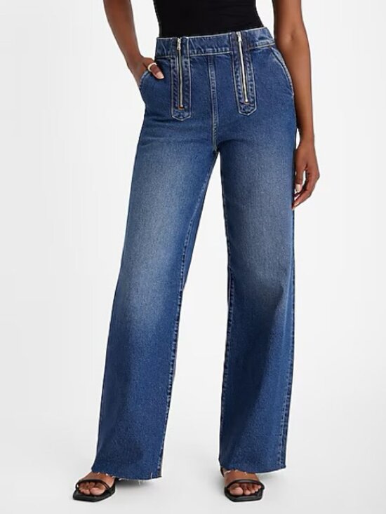 Express Denim - Express Wide Leg Jeans Womens 4R High Rise Stretch Medium Wash Denim